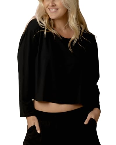 Image of Kindred Bravely Aria Casual Cropped Long Sleeve Maternity Top | Nursing Shirts for Breastfeeding