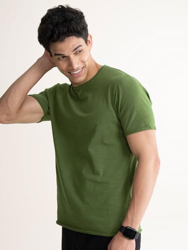 Image of DAMENSCH Men's Slim Fit Cotton-Elastane Blend Half Sleeve Casual T-Shirt | Round Neck T-Shirt