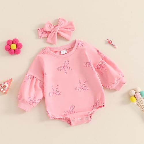 MBMSHEGH Newborn Baby Girls Crewneck Sweatshirt Bubble Oversized Romper Long Sleeve Shirt Jumpsuit Outfit Fall Clothes3