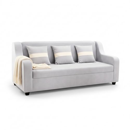 Image of KENDALWOOD Furniture 3 Seater Fabric Curve Handle Sofa for Living Room Furniture | 3 Seater Sofa | Sofa for Home & Office | Fabric Color:- Gray