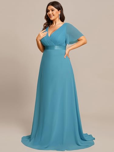 Image of Ever-Pretty Women's Chiffon Formal Evening Dresses for Curvy Women V-Neck Plus Size Floor Length Bridesmaid Dress