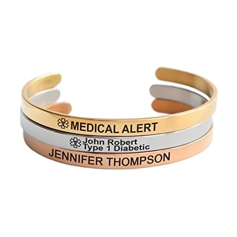MIA·MIA Personalized Medical Alert Bracelet for women, Custom Engraved ID emergency awareness discreet cuff jewelry for health urgency conditions, diabetes, allergy, epilepsy Cover