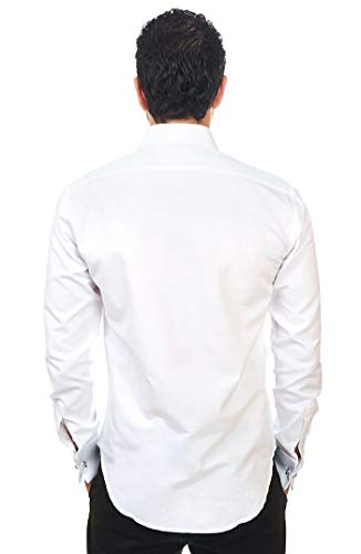 AZAR MAN Slim fit Solid White French Cuff Dress Shirt4