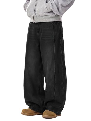 Mens Baggy Hip-Hop Jeans Wide Leg Loose Fit Denim Pants Y2K Vintage Streetwear Skater Jeans with Elastic Waist - Image 3