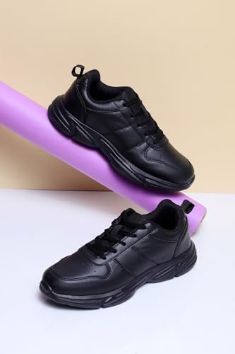 Image of ATHCO unisex-child Athst-59 School Shoes | Soft Cushioned Memory Foam Heel Pad Support | Anti Bacterial Insole | Kid's | Boy's | Girl's | Children |Uniform Shoes | Lightweight | Lace Up |Easy Wear & Care| Formal Shoes | Non-Marking Sole | Padded Textured Heel Grip Lining | Breathable | All Day Comfort