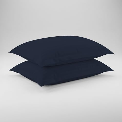 Image of LINENWALAS Cotton 300 TC Double Standard Size Pillow Cover | 2 cm Sateen Stripe Design | Cloud-Soft, Breathable & Skin-Safe | Oeko-TEX Certified Hotel-Style Bedding (20x30 inch, Set of 2, Navy Blue)