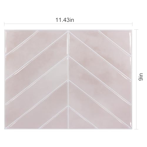 Image of Stick Tiles Peel and Stick Backsplash of 11.4 inch X 9 inch - 3D Adhesive Peel and Stick Wall Tile for Kitchen, Bathroom, Living Room, etc. (10, Dusty Pink)