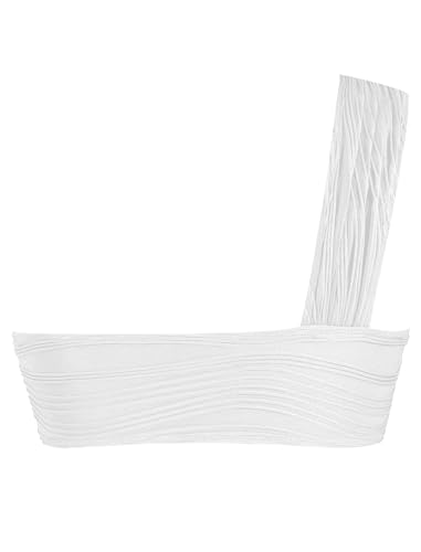 ZAFUL Women's One Shoulder Bikini Top Twisted Ruched Padded Bandeau Bikini Top Swimsuit Bathing Suits Top2