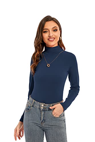 Image of Womens Long Sleeve Turtleneck T-Shirts Casual Lightweight Slim Fit Cozy Base Layer Top