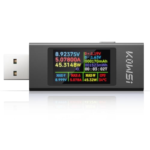 YEREADW USB Tester Messgerät Multimeter Digital, 4-30V 0-12A PD QC USB Voltmeter Power Meter Kapazität Spannungsprüfer Strommessgerät, USB Leistungskapazität Detektor (KWS-MX23)