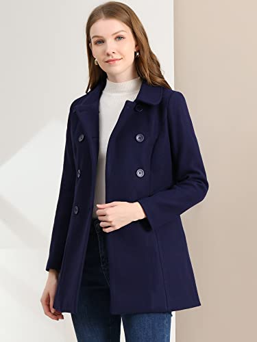 Allegra K Women's Peter Pan Collar Double Breasted Winter Long Trench Pea Coat