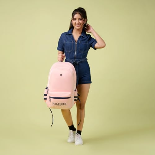 Image of Tommy Hilfiger High School & College Backpack Ridge | Large Capacity New York Print Student Bag with Vislon Zip | 3 Compartments | Extra Utility Pouch & Rain Cover | 38L Capacity
