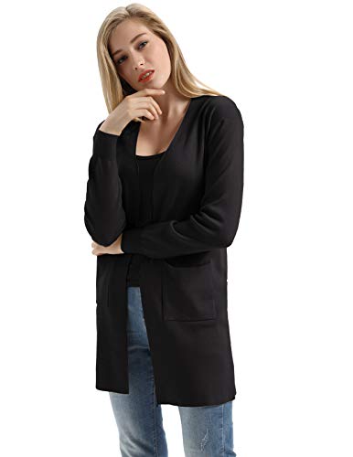 Knit Cardigan Boyfriend Sweater Open Front Long Sleeve For Women Ladies (L,Black) #TOP2