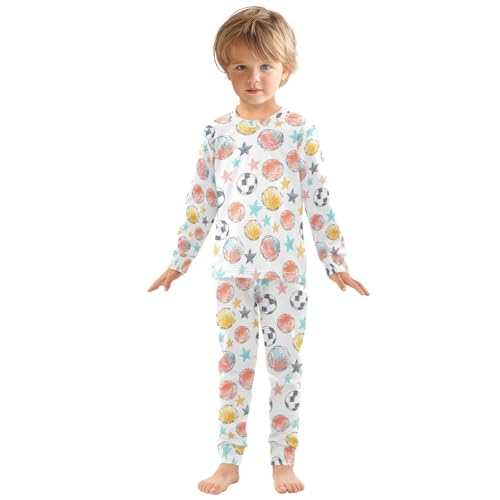 ALAZA Soccer Watercolor Star Pajamas Long Sleeve Sleepwear 2-Piece Pajama Set3