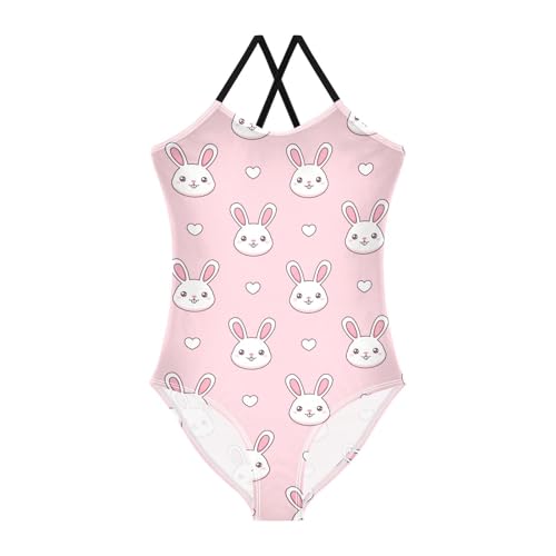 Rabbit Heads Hearts Girls Swimsuit One Piece Bathing Suit for Baby Girls' Swimwear 3-10T