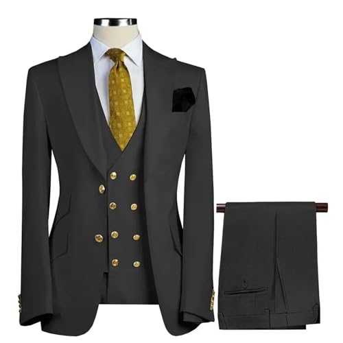 Men Slim Fit Lapel 3 Pieces Blazers Vest Pants Wedding Business Prom Suit4