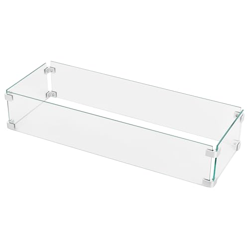 Nuu Garden Tempered Glass Wind Guard for Rectangular Propane Fire Pit Table 28.7*10.2*5.5 Inch Durable Flame Guard Shield with Aluminum Alloy Corner Brackets for Outdoor Patio Gas Fire Table