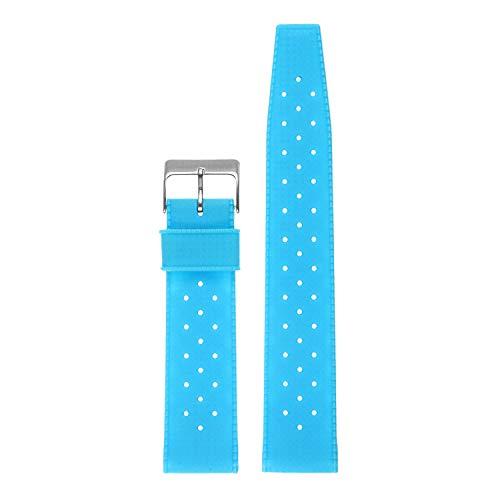 StrapsCo Perforated TPU Rubber Vintage Rally Watch Band Strap - Light Blue - 20mm