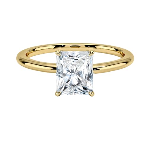 Solid 10K Gold 2 Carat Solitaire Radiant Cut Moissanite Engagement Ring for Women,D Color VVS1 Clarity Brilliant Cut Moissanite Wedding Bridal Promise Anniversary Ring Jewelry Gift Size 6