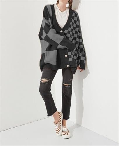 Women Slouchy Checkered Cardigan Oversized Open Front Cardigan Sweater Plaid Knit Outwear Coat Women's Cardigans4
