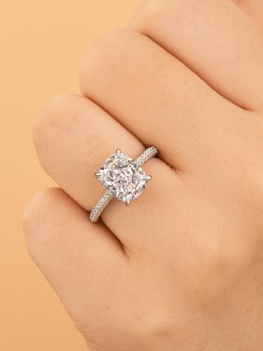 4CT/7CT Elongated Cushion Cut Promise Ring for Women, Simulated Diamond Ring, 925 Sterling Silver 18K White Gold/Yellow Gold Plated Engagement Rings3