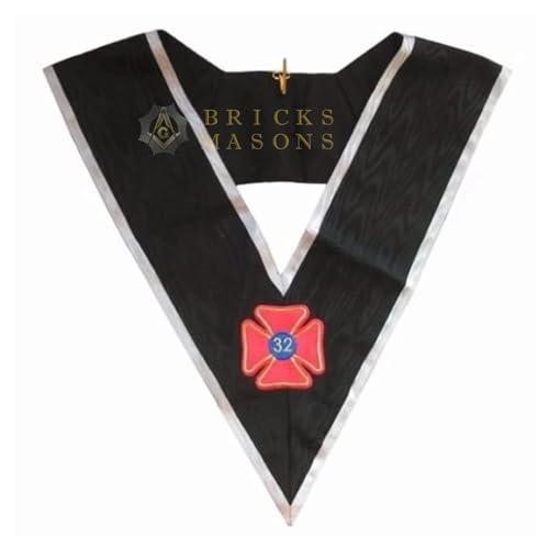 Bricks Masons 32nd Degree Scottish Rite Collar - Black Moire with White Borders