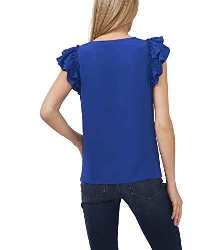 CeCe Double Ruffle Button Front Blouse Deep Royal Blue LG2