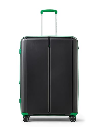 Image of United Colors of Benetton Large Hard Luggage Emerald Plus - Black | Check-in Trolley Bag with TSA Lock | 360 Spinner Double Wheels | Telescopic Handle | PC Shell Suitcase | 76cm | 130L Capacity