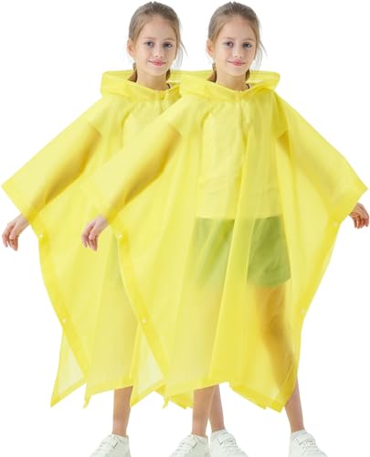 Image of Rain Poncho for Kids(2 Pack) Waterproof Reusable EVA Raincoat One Size Rain Jackets for Children,Boys and Girls