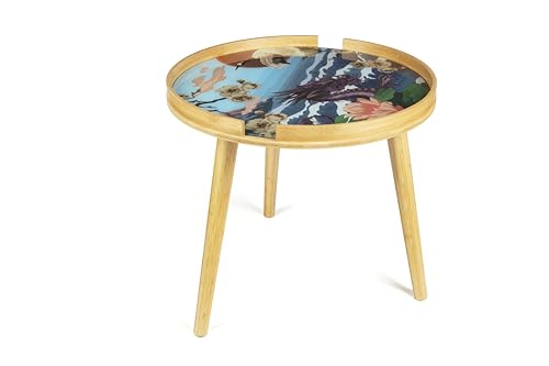 Excelsa Living - Mesa redonda de bambú con tablero de cristal, 48 cm de diámetro, altura 44 cm (Fuji)