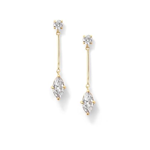 18K Gold Plated Cubic Zirconia Crystal Dangle Earrings for Women Hypoallergenic Long Marquise Diamond Drop Earrings Elegant Dangling Earrings for Bridal Minimalist Wedding Jewelry