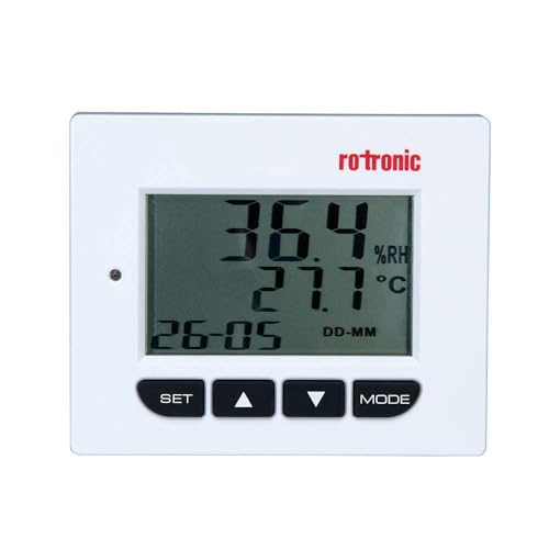 Rotronic HD1 Digital Temperature and Humidity Monitor – LCD Display with Audible & Visual Alarm Desktop Use for Labs, Warehouses, Clinics