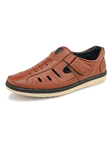 Image of ALBERTO TORRESI Comfortable and Breathable Fishermen Slip-On Synthetic Sandal with Rubber Sole for Enhanced Foot Grip - Perfect for Outdoor Activities and Travel TAN - 7 UK /India