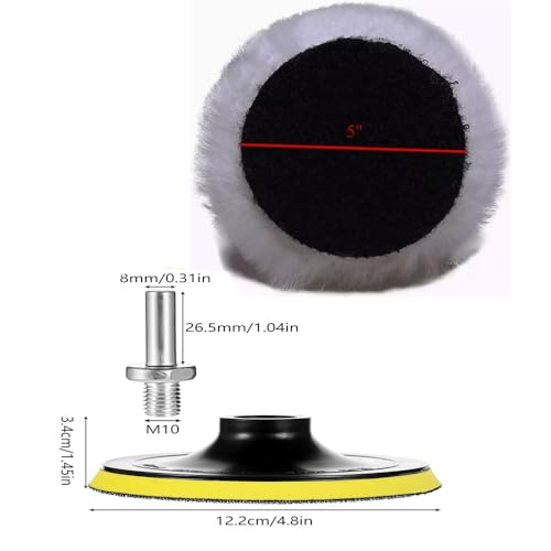 Image of MLD 5 Inch Sanding Polish Pad Hook&Loop Backing Sander Female Thread M10 with Soft Fur Wool pad BFCP-101 (5inch,M10 Plastic) Pack of -1