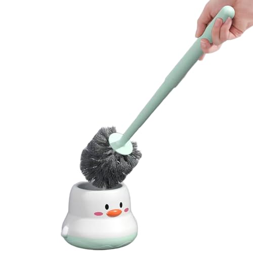 Escobilla de inodoro: cepillo de baño | Juego de portacepillos de inodoro compacto sin taladros | fregado con soporte ergonómico, quitamanchas, limpiador de esquinas, ideal para baño, casa, inodoro y
