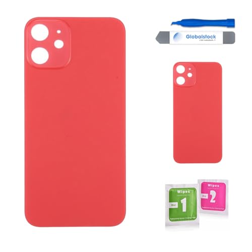 Globalstock Vitre arrière de Cache Batterie pour iphone 12 Remplacement - Coque Cache Batterie Compatible Rouge + adhésif et Kit Outils