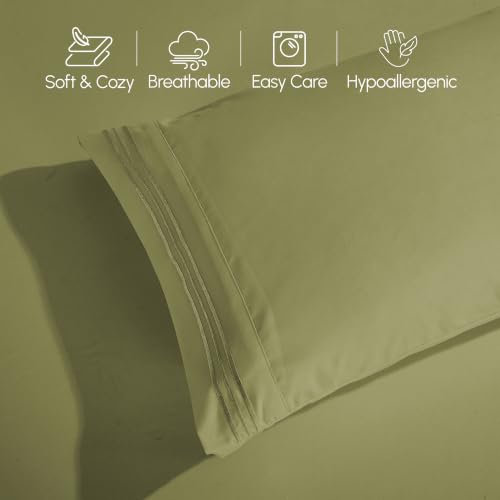 Image of Elegant Comfort Luxury Soft 1500 Premier Egyptian 4-Piece Premium Hotel Quality Wrinkle Resistant Coziest Bedding Set, All Around Elastic Fitted Sheet, Deep Pocket up to 16inch, King, Sage /Green