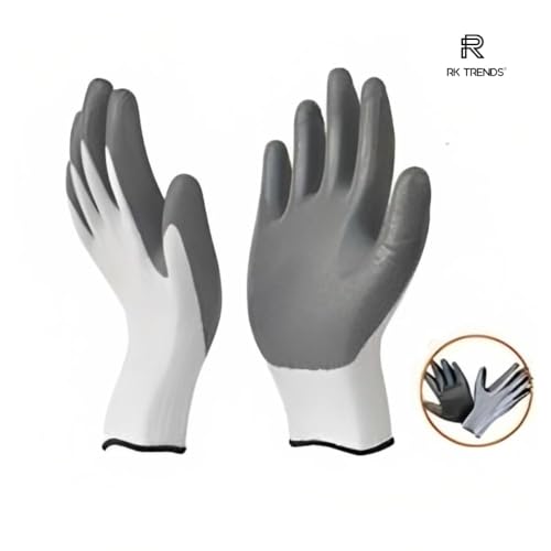 Image of Nitrile Coated Safety Gloves, Heavy Duty, Multipurpose (Pack of 36 Pairs, White - Grey)