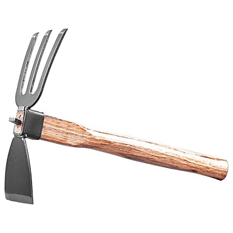Garden Hoe,Garden Tools Digging Hoe and Rake, Hand Hoe With Wooden Handle for Loosening Soil and Weeding -Hoe and Rake Cover