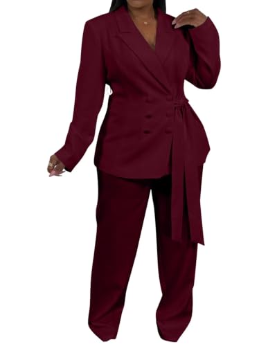CXXQ Womens Plus Size 2 Piece Sets 2026 Work Clothes Pants Suit Wine Red 5X