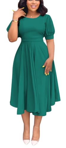 Image of Summer Dresses for Women Semi-Formal Fit Casual Slim Short Puff Sleeve O-Neck Elegant Swing A Line Maxi Dresses