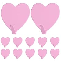 12 PCS Pink Heart Stickers Hanger Cute Self Adhesive Wall Hooks Pink Valentine's Day Adhesive Hook Heart Shaped Cute Removable No Damage Sticky Hook for Towel Coat Bathroom Shower Kitchen Office