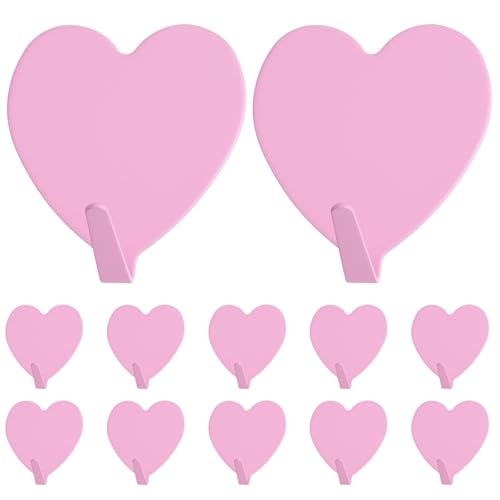 12 PCS Pink Heart Stickers Hanger Cute Self Adhesive Wall