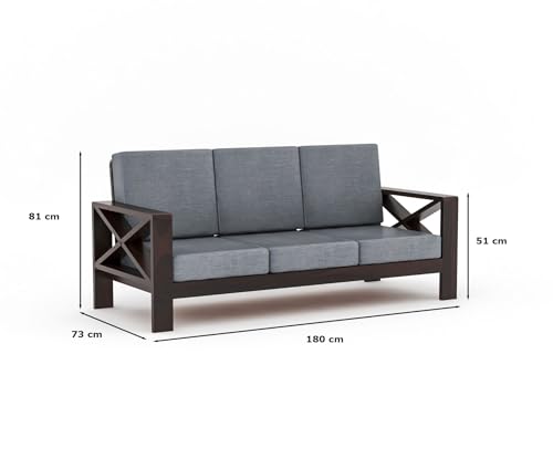 Image of Sheesham Wooden 5 Seater Sofa for Living Room | Rosewood 5 Seater Cushion Sofa X-Legs | Solid Wood Sofa Set for Lounge (3+1+1,Walnut Finish)