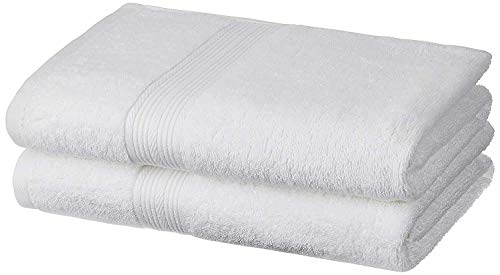 Image of Global Home 100% Cotton Bath Towel II 500 GSM II White II 140 X 70 cm - 2pc Set for Gym, Kitchen, Home, Bathroom or Spa, Wash Basin, Hotel