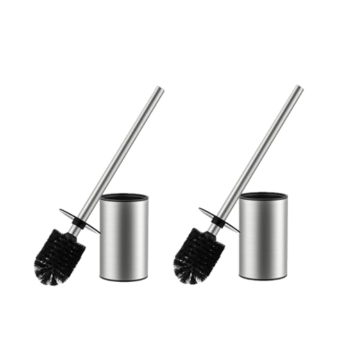 SLEEPHEAD®Toilet Brush with Holder, 2 PACK Toilet Brush and Holder Set, 304 Stainless Steel Handle Toilet Cleaner Brush with Durable Scrubbing Bristles, Splash-Proof(Silver)