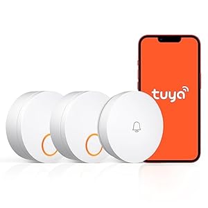 Wireless Doorbells for Home, Compatible with Alexa, Tuya APP Control Doorbell Chime for Classroom, Self-Powered 2.4GHz Wi-Fi Smart Door Bell Ringer Wireless, 1 Push Button 2 Receiver, White
