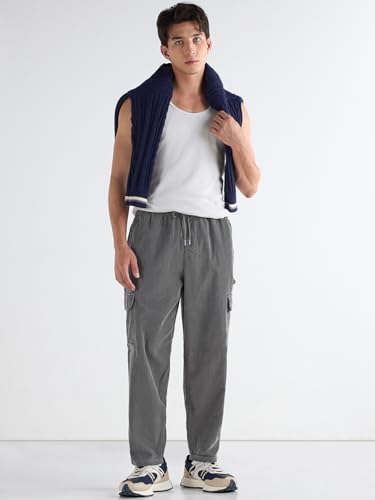 Image of Bewakoof Men's Oversized Fit Mid Rise Cotton Cargo Pant| Loose Fit Street-Style Comfort | Utility Pockets | Everyday Wear
