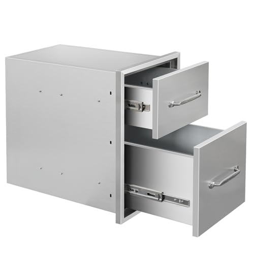 Image of Outdoor Kitchen Drawers 14 inch W x 21 inch H x 21 inch D Stainless Steel Double Drawers with Ergonomic Handle for BBQ Island, Patio Grill Station & Outdoor Kitchen Cabinets