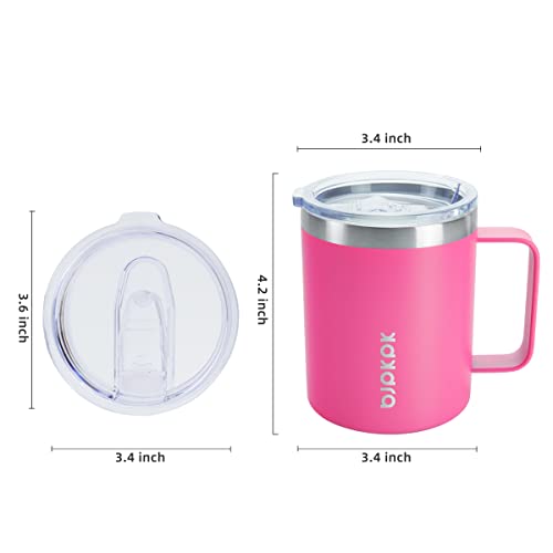 Image of BJPKPK 2PCS Insulated Coffee Mug with Lid, 14oz Stainless Steel Tumbler | Travel Coffee Mug with Handle, Vacuum Insulated Tumbler Cup for Camping, Office, Home, BPA Free Lid, Hot & Cold